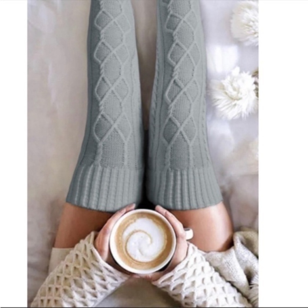 Over the knee gray cable knit socks stockings